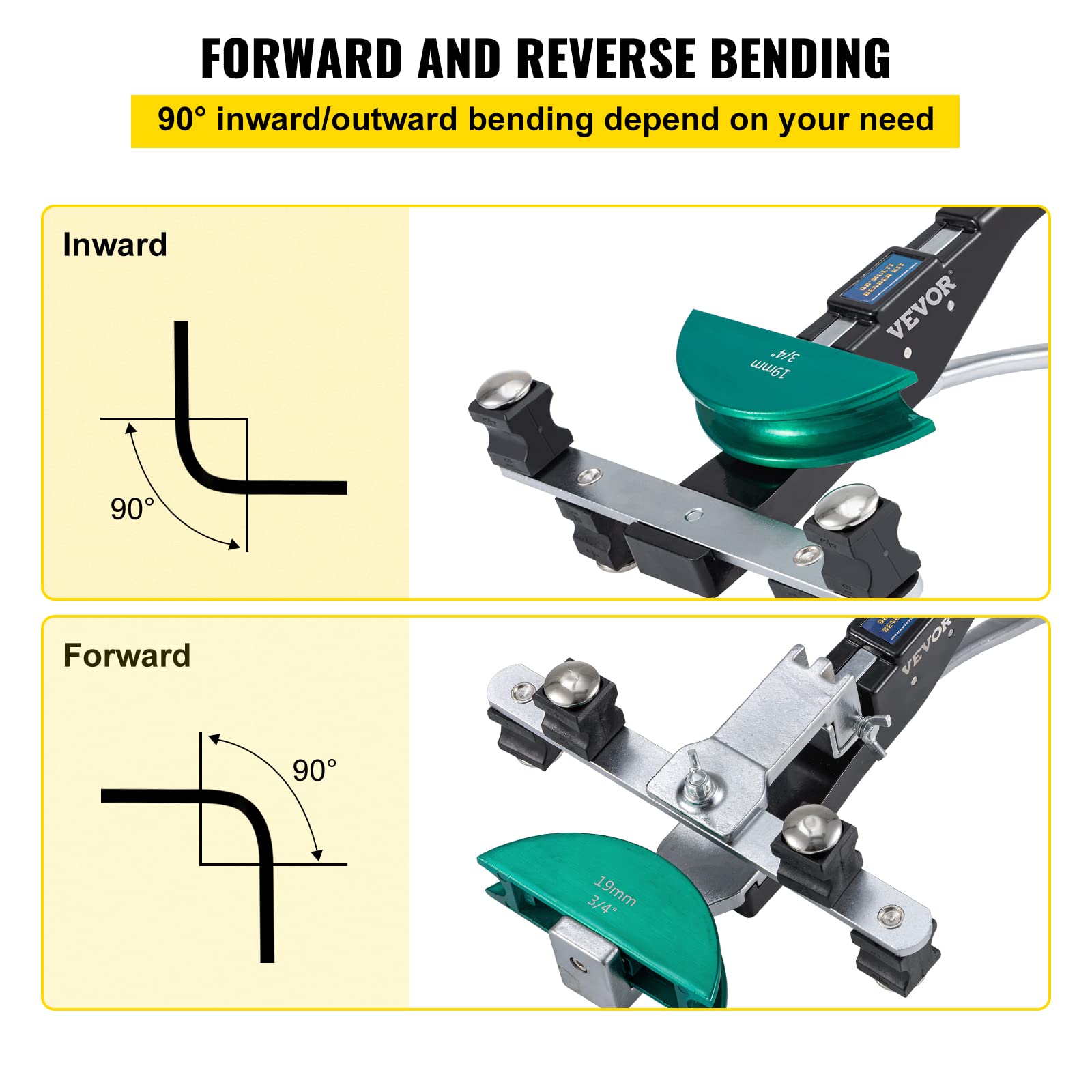 VEVOR Copper Pipe Bender Kit with 7 Colorful Dies (1/4-7/8 inch) - 90° Forward & Reverse Bending Tool for 6-22mm Copper & Aluminum Tubes - Includes Reverse Bend Attachment - Perfect for Plumbing, HVAC, and DIY Home Improvement Projects