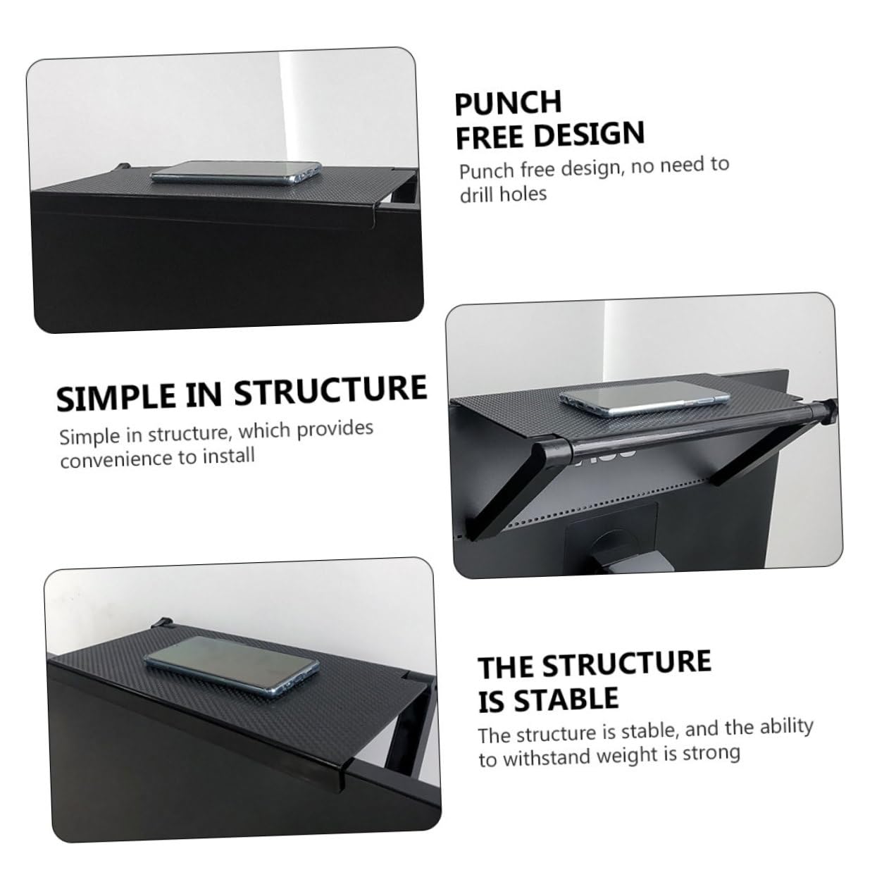 LALADEFIEE 3-Pack ABS Plastic Shelf for Computer Screen, LCD TV, Laptop Stand, Tabletop Organizer - Perfect for Home Office, Living Room, and Bedroom