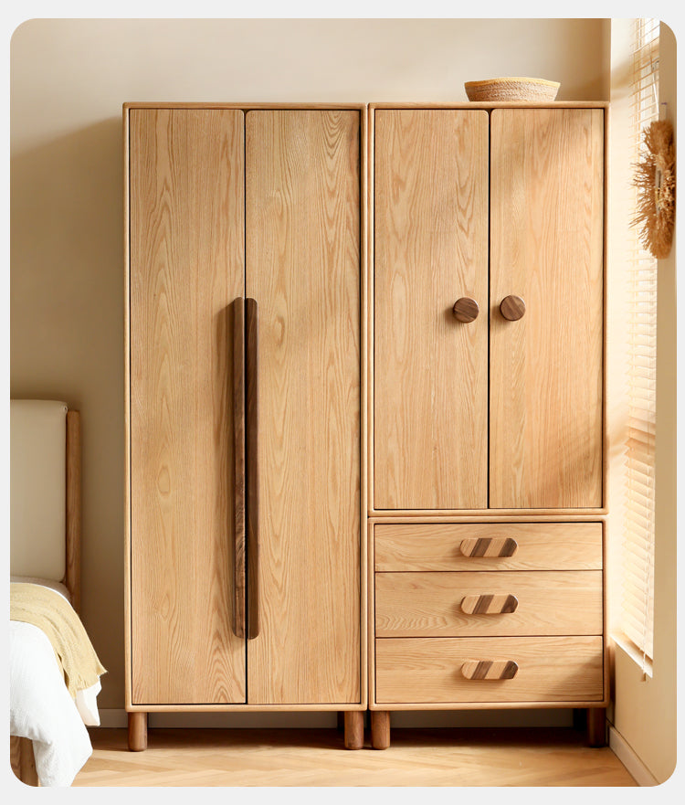 Solid Oak Wood Wardrobe Bookcase - Free Combination for Bedroom, Living Room, and Office Storage