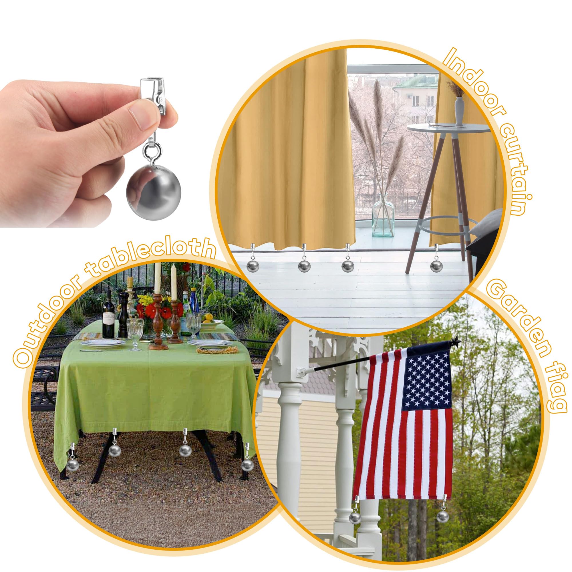 16 Pack Heavy Duty Stainless Steel Outdoor Curtain Weights - Secure Patio, Pergola, Cabana & Gazebo Drapery - Perfect for Garden Flags, Shower Curtains & Tablecloths | Windproof & Decorative for Outdoor Living Spaces