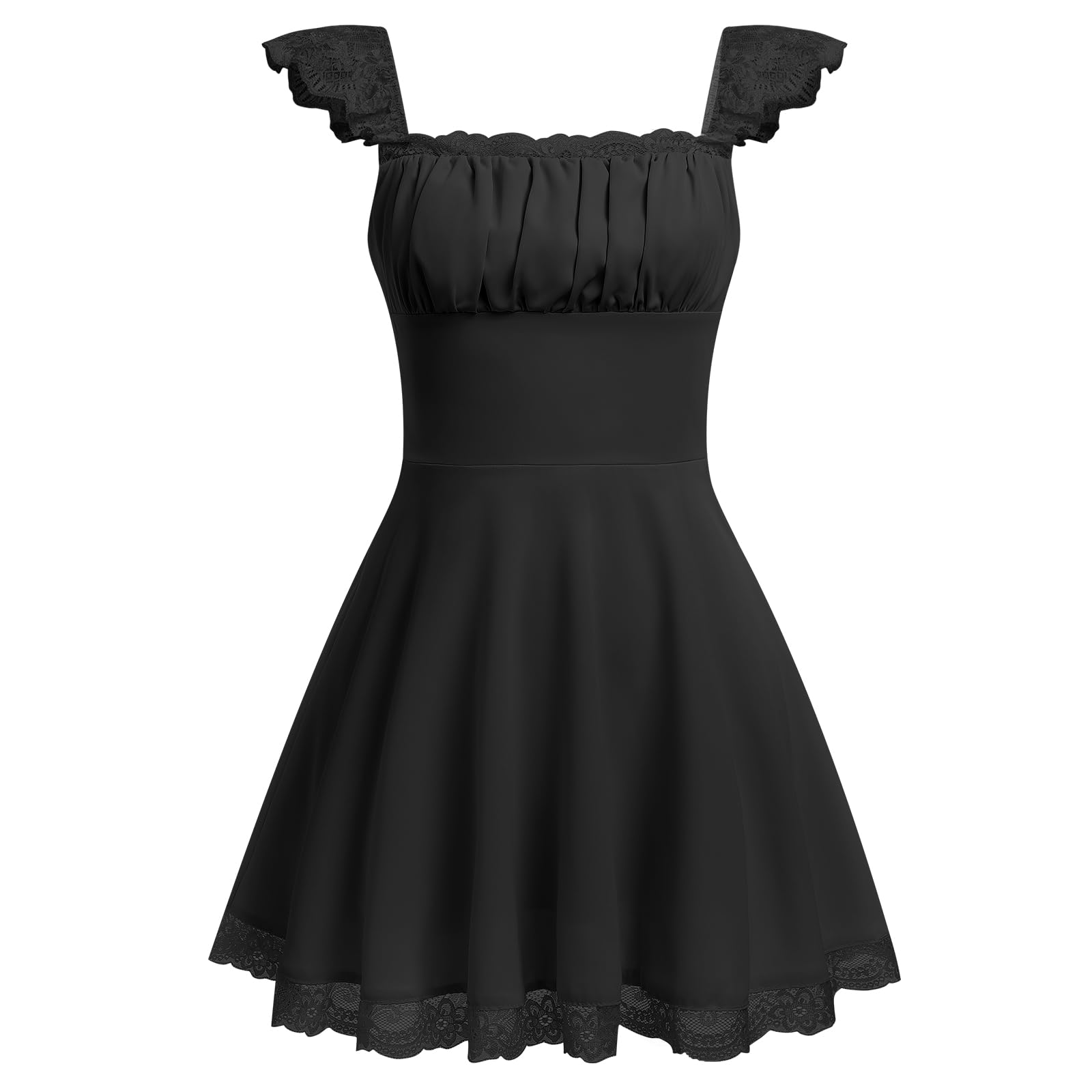 ABAFIP Women's Lace Ruffle Corset Dress - Square Neck Ruched Bodycon Mini Dress for Party, Club, Date Night & Special Occasions