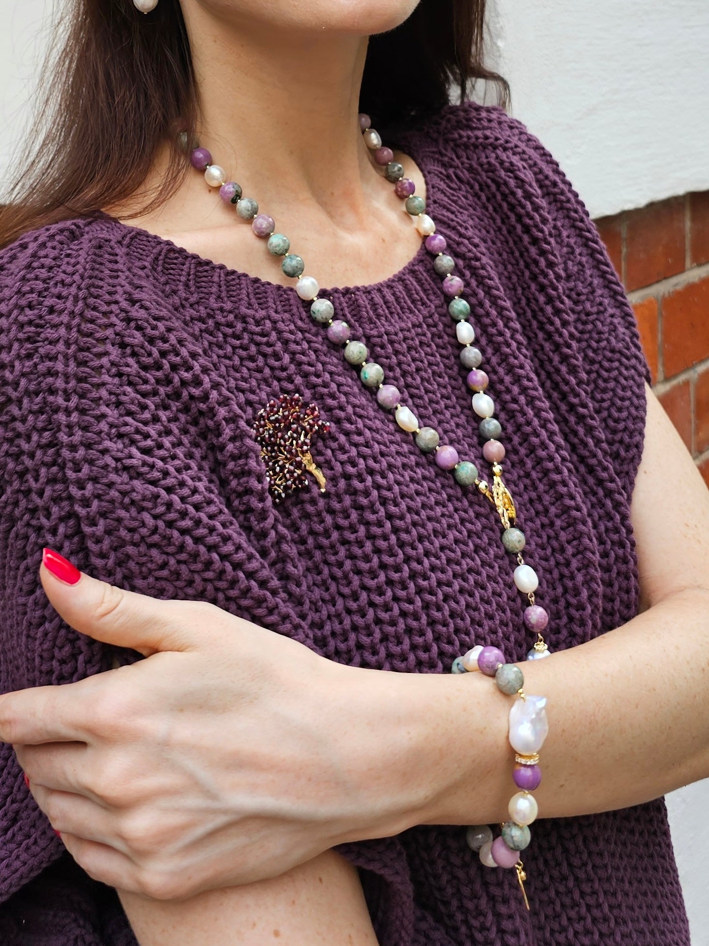 Elegant Purple Gemstone & Freshwater Pearl Y-Shaped Necklace NN017 - Perfect for Weddings, Parties & Special Occasions