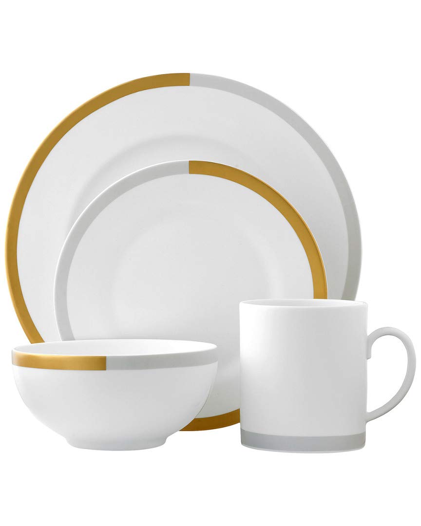 Wedgwood Vera Castillon Gold and Gray 4-Piece Dinnerware Set - Elegant Tableware for Fine Dining, Tea Parties & Special Occasions