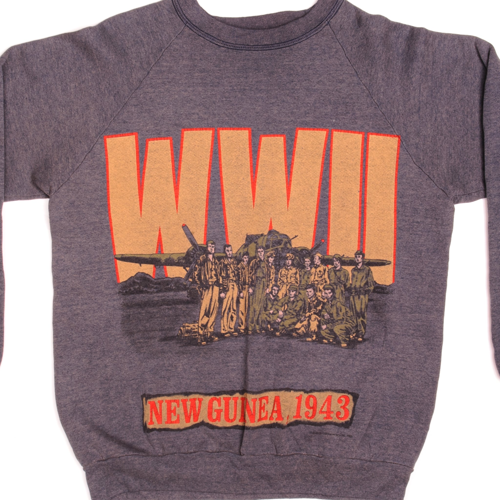 Vintage WWII New Guinea Sweatshirt 1980s - Large Size - Retro Military Pullover for Men - Perfect for History Buffs, Collectors & Casual Wear