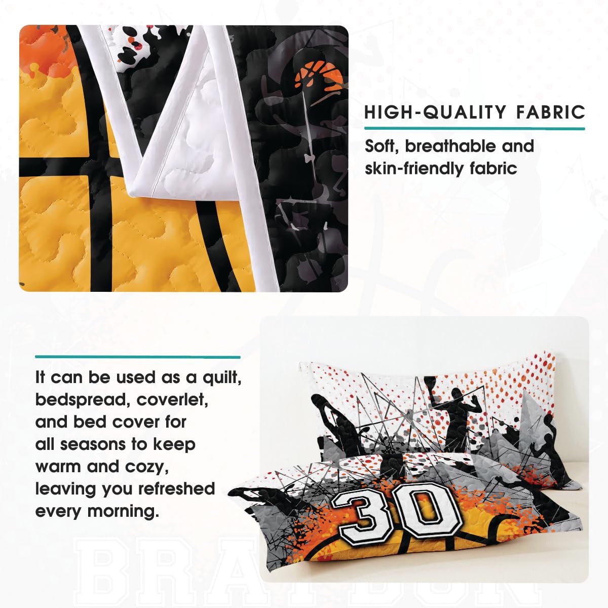 Personalized Basketball Quilt Set - King/Queen/Twin Size for Bedroom Decor & Gifts