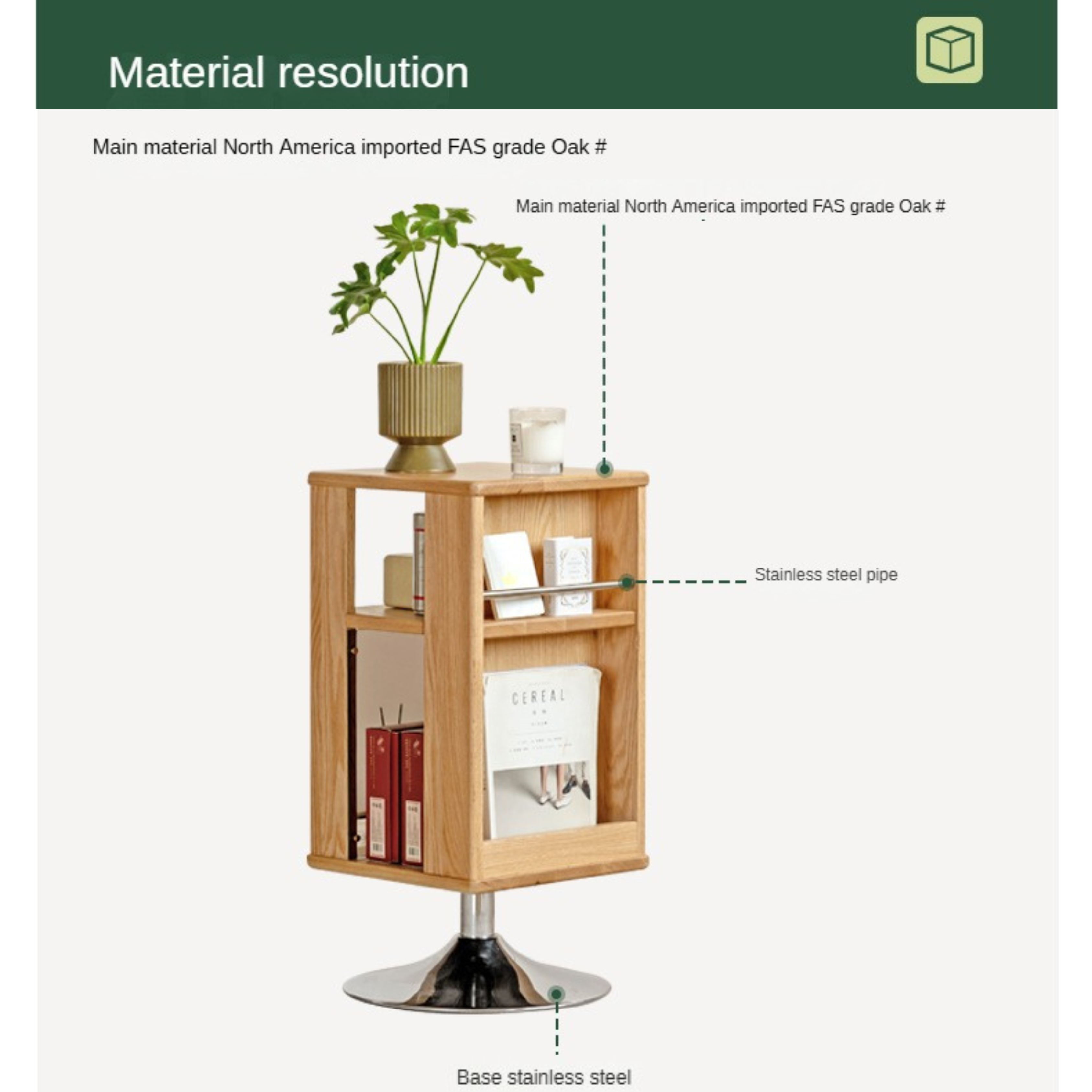 Solid Oak Wood Rotating Side Cabinet - 360° Swivel Storage Organizer for Living Room, Bedroom, or Office - Perfect for Small Spaces & Home Decor