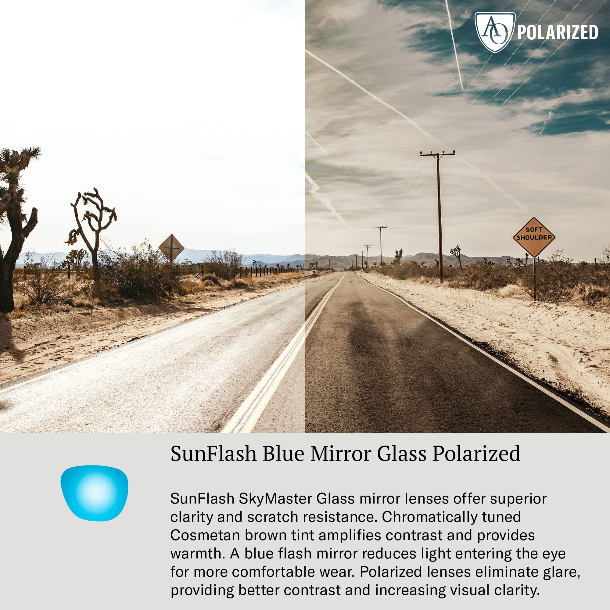 AO Original Pilot Sunglasses - Polarized Mirrored Aviator Glasses with SkyMaster Lenses & Bayonet Temple - Perfect for Driving, Flying, and Outdoor Activities