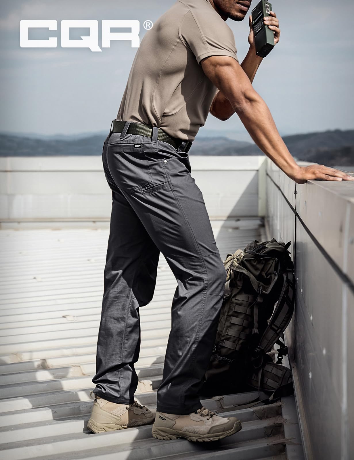 CQR Men's Utility Flex Cargo Pants - Classic Fit Stretch Work Pants with Water Resistant & Lightweight Tactical Design for Hiking, Outdoor Adventures & Everyday Wear