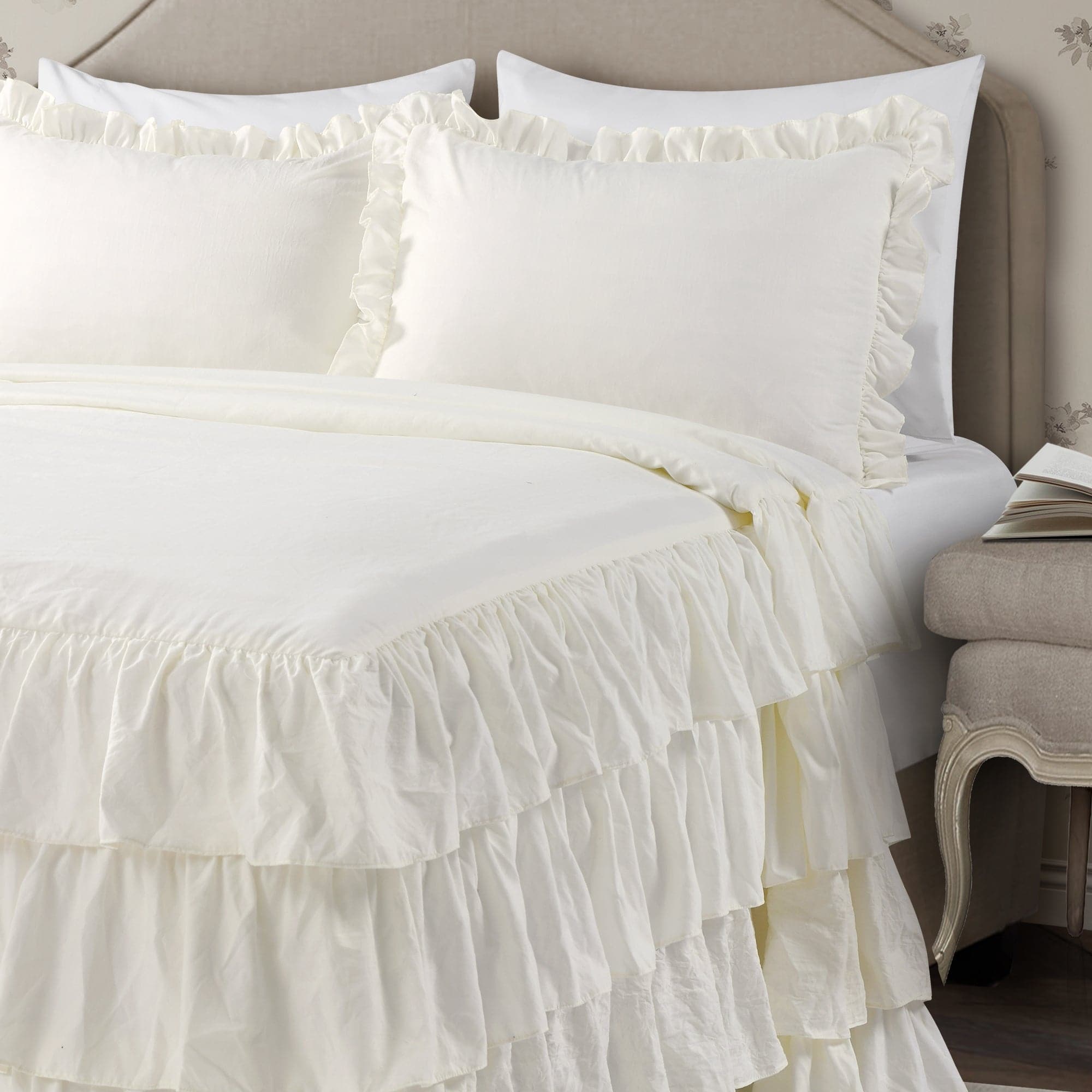 Allison Ruffle Skirt Bedspread Set - Elegant Floral Printed Queen Size Bedding with Ruffled Skirt | Perfect for Master Bedroom, Guest Room & Vacation Home Decor