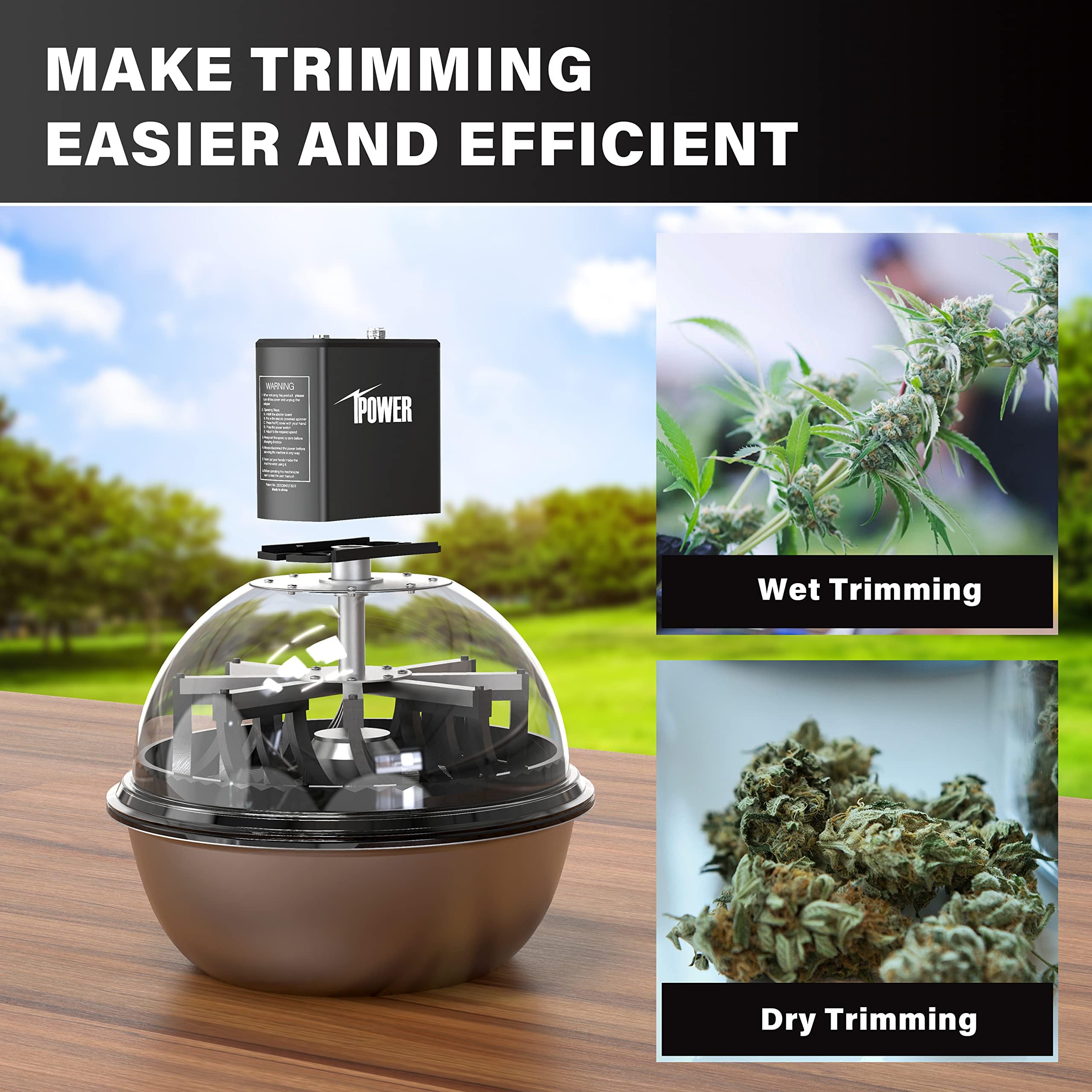 iPower 19 Inch Automatic Bud Leaf Bowl Trimmer - Electric Spin Cutter for Flowers & Plants with Sharp Stainless Steel Blades, Clear Dome Cover & 6.5