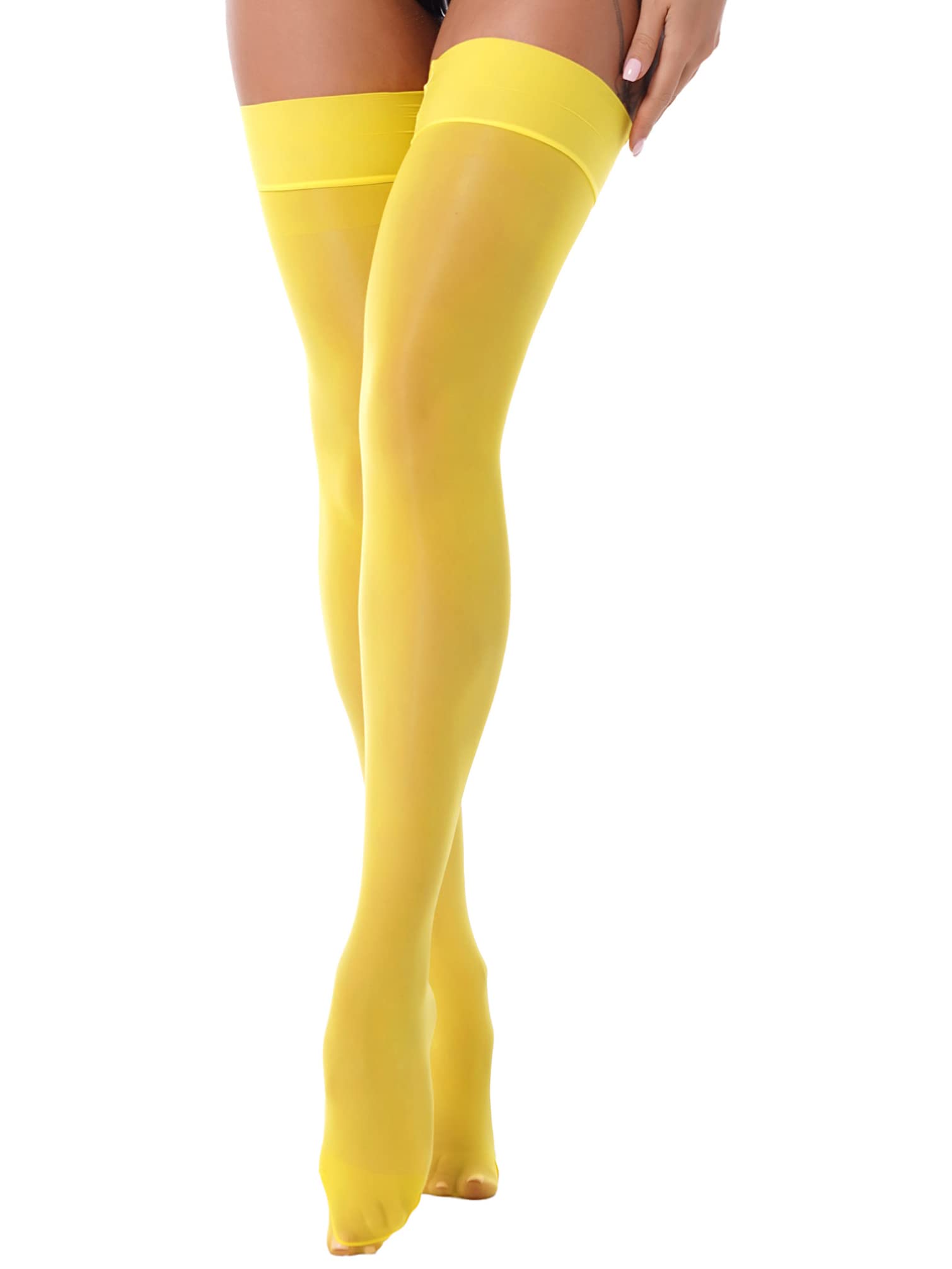 Sexy Glossy Solid Color Stockings for Women - Ultra Thin Shiny Elastic Thigh High Socks - Perfect for Cosplay, Date Night & Special Occasions