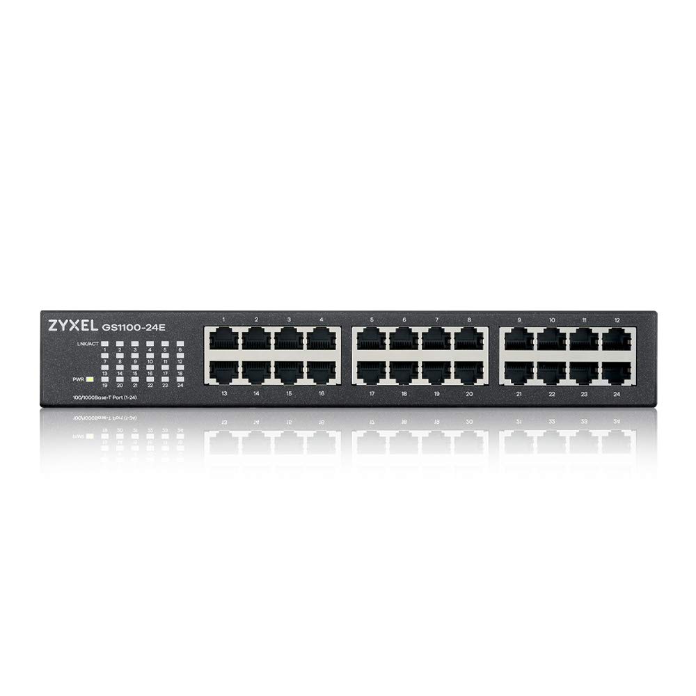 Zyxel 24-Port Gigabit Ethernet Unmanaged Switch - Fanless Design, Plug-and-Play, Desktop/Rack Mount | Ideal for Home Office, Small Business & Gaming Setup [GS1100-24E-GB0101F]
