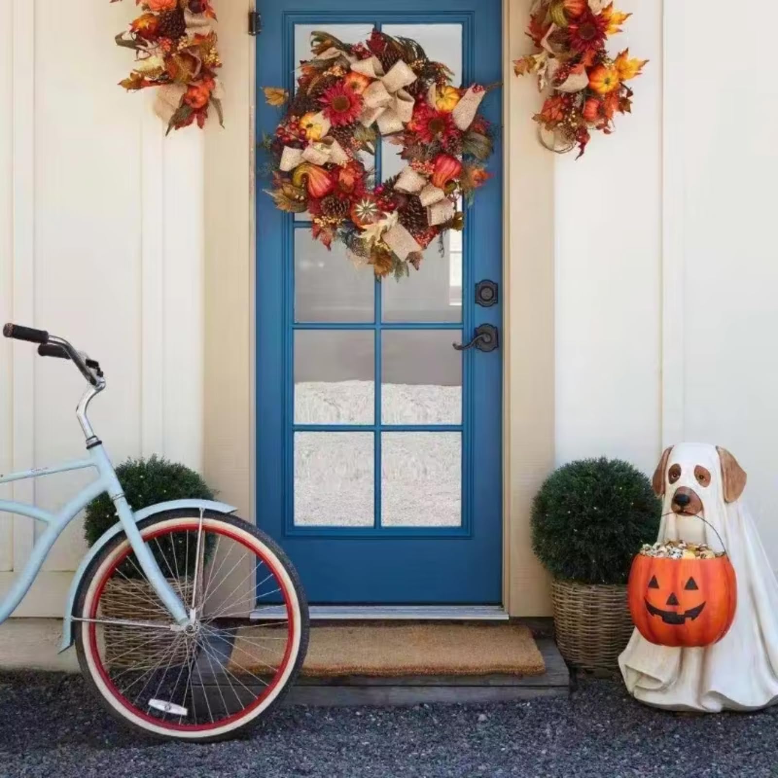 Spooky Ghost Dog Candy Bowl Holder - Halloween Decor with Pumpkin Candy Tray - Indoor & Outdoor Party Decoration for Halloween, Christmas, and Themed Events (Dog Statue)