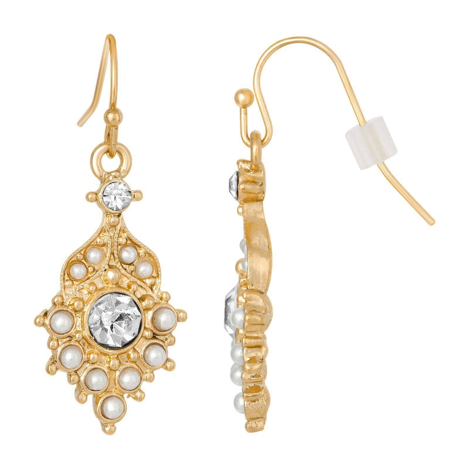 1928 Jewelry Deco Lux Faux Pearl Crystal Drop Earrings - Vintage Style Dangle Earrings for Women, Perfect for Weddings, Parties & Evening Events