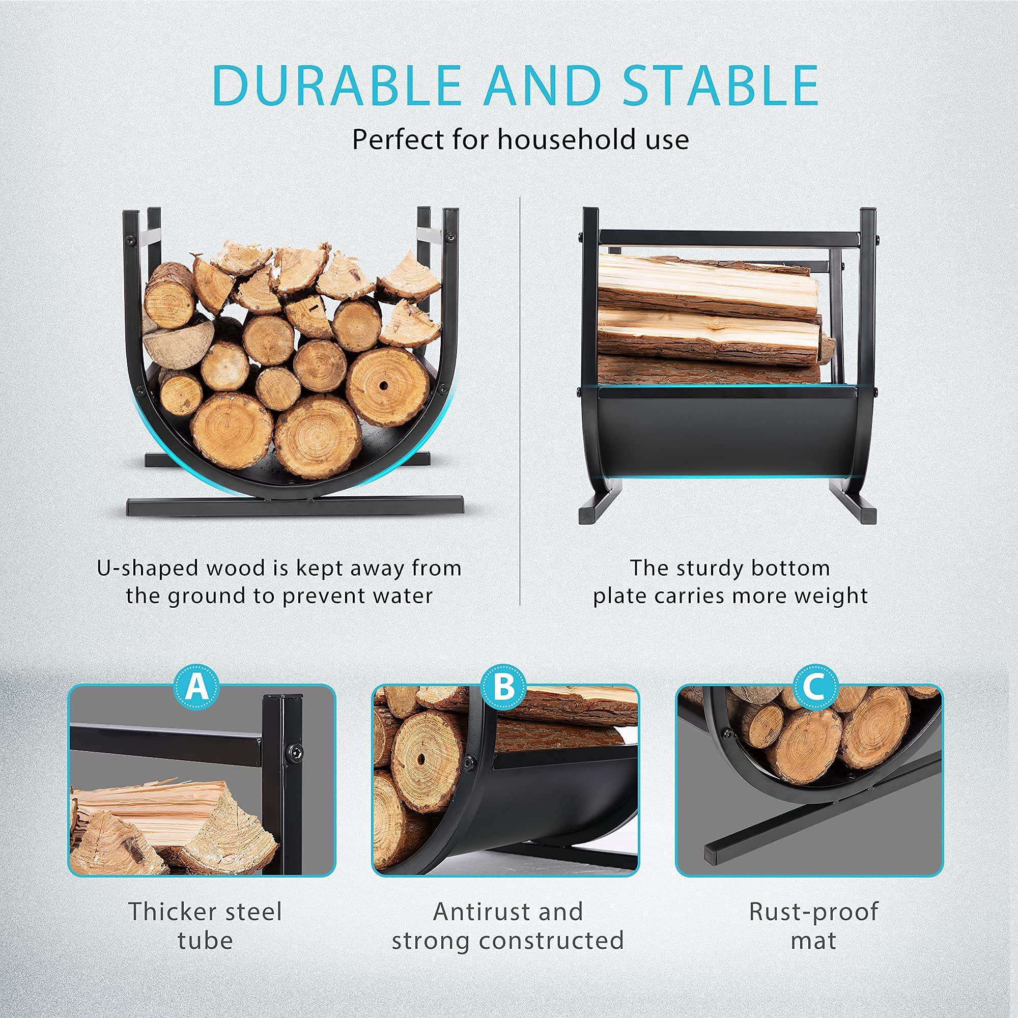 VIVOHOME 17 Inch Heavy Duty Firewood Rack - Indoor/Outdoor Log Storage Holder with 8ft Capacity - Perfect for Fireplace, Patio, and Camping Wood Storage