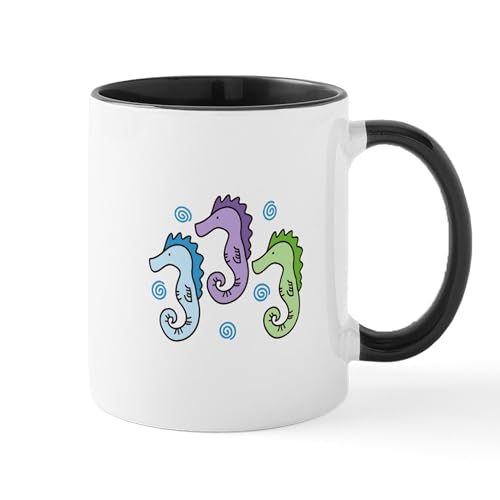 White/Black Inside - Three Seahorses Mugs
