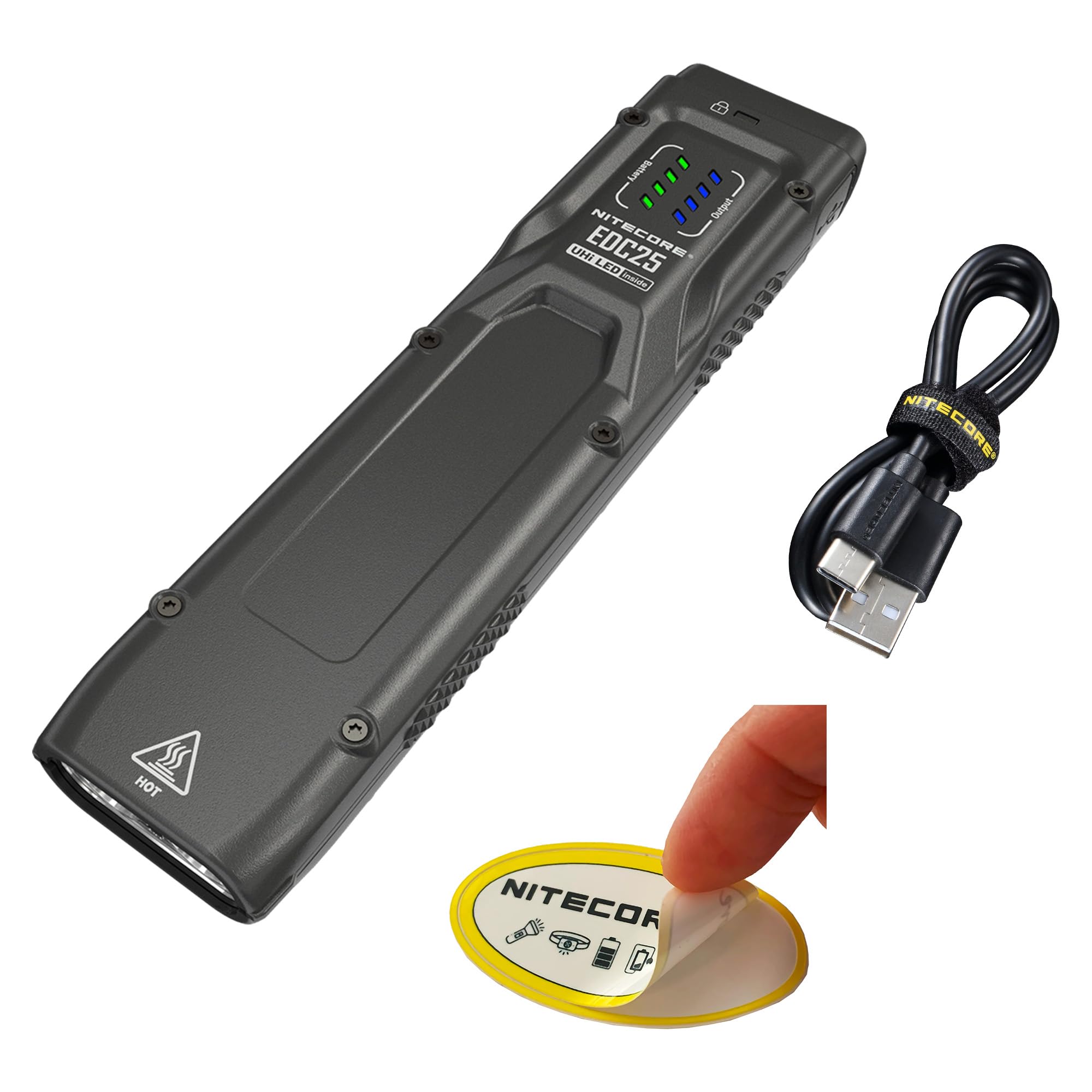 Nitecore EDC25 3000 Lumen Ultra-Bright USB-C Rechargeable Flashlight - Slim Flat Design, Lightweight EDC Flashlight with Clip for Everyday Carry, Camping, Hiking & Emergency Use - Includes Nitecore Sticker