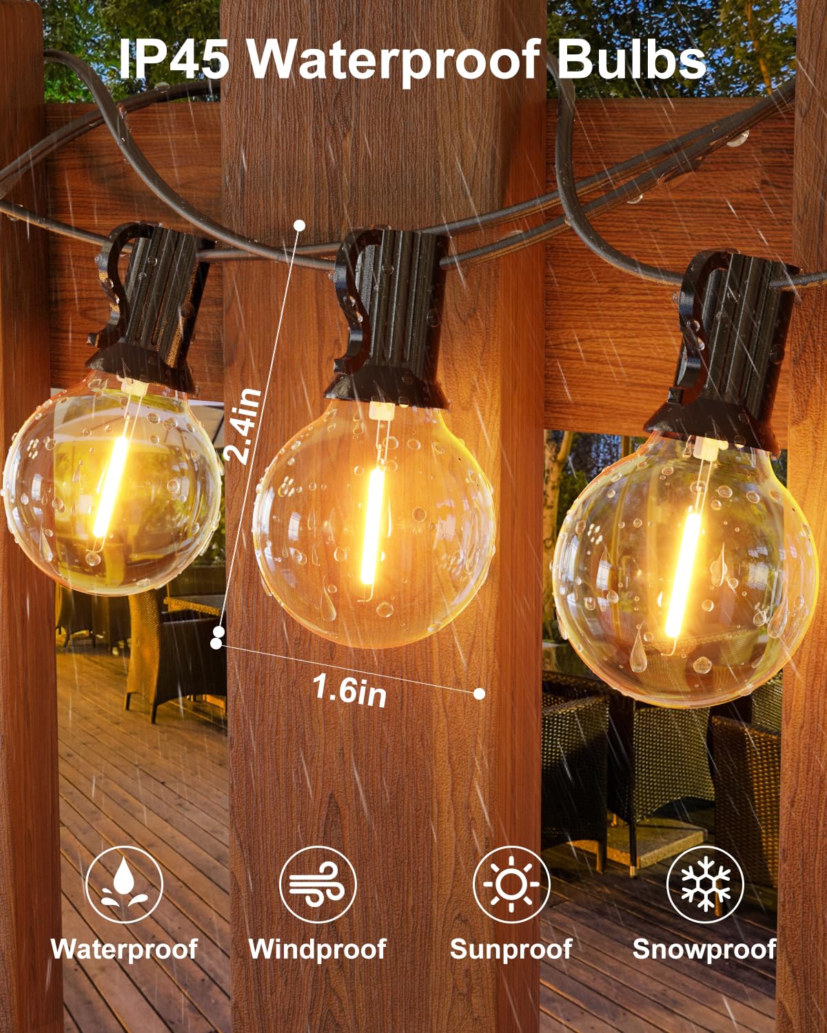 GLUROO 200FT Outdoor String Lights (100FT x 2) - G40 LED Patio Lights with 104 Bulbs, Waterproof Shatterproof Dimmable Globe Lights for Backyard, Garden, Cafe, Bistro - Perfect for Parties, Weddings & Outdoor Dining