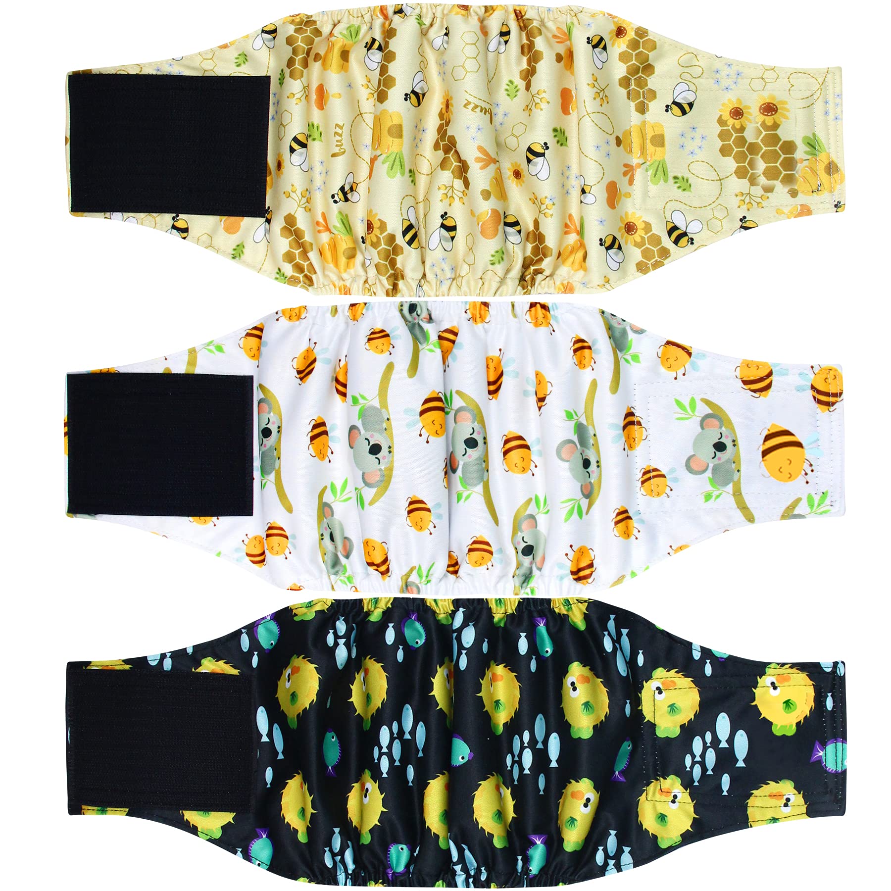 Leekalos Washable Male Dog Diapers - 3 Pack High Absorbency Belly Bands for Large Dogs, Reusable Pet Wraps (X-Large, Bee Pattern) - Perfect for House Training, Incontinence & Travel