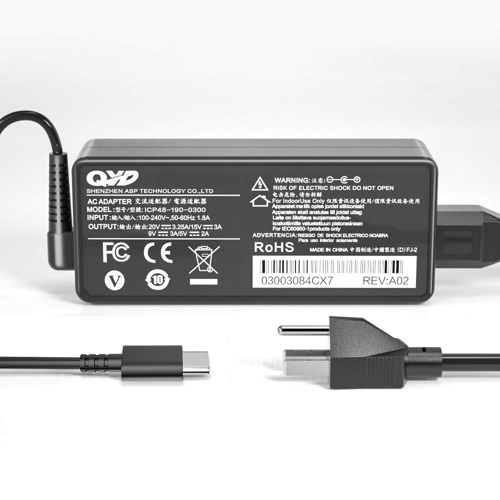 45W 65W USB Type-C PD Fast Charger - Compatible with Lenovo Yoga 720/910/920, Chromebook C330/S330, ThinkPad X1 Carbon, MacBook Pro 13