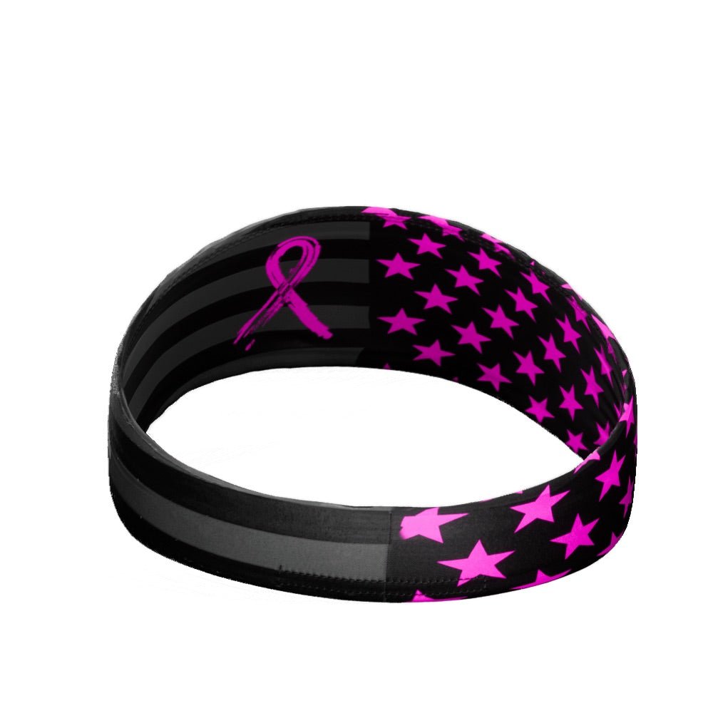 USA Flag Shadow Breast Cancer Awareness Headband - Support Ribbon Hairband for Women, Survivors & Supporters - Perfect for Races, Walks & Awareness Events