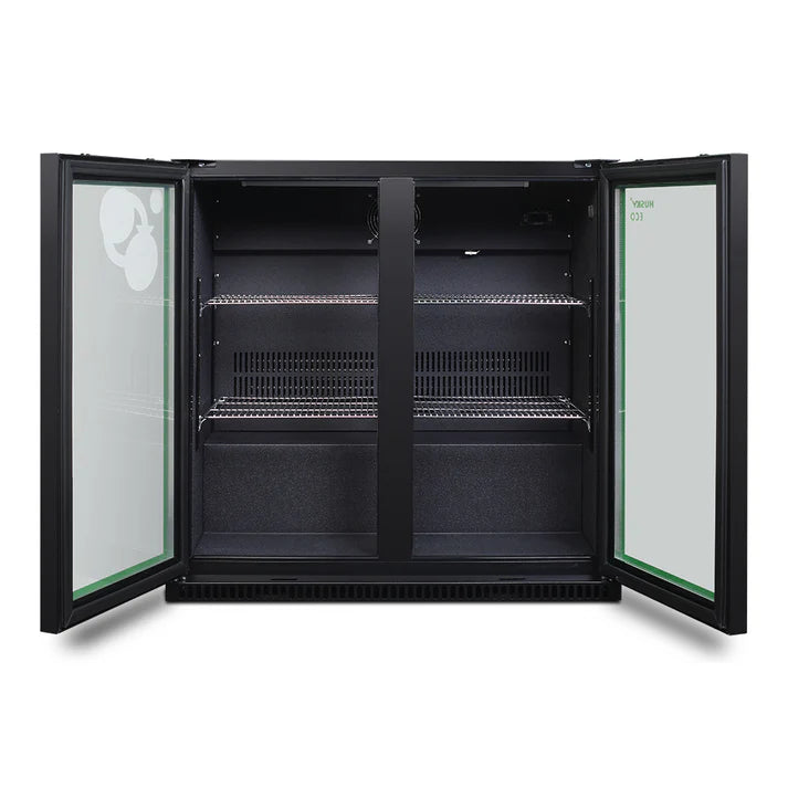 Husky 173L Double Door Eco-Friendly Back Bar Drinks Chiller Refrigerator - Black (C2HECO840BKAU) - Perfect for Bars, Pubs, and Restaurants