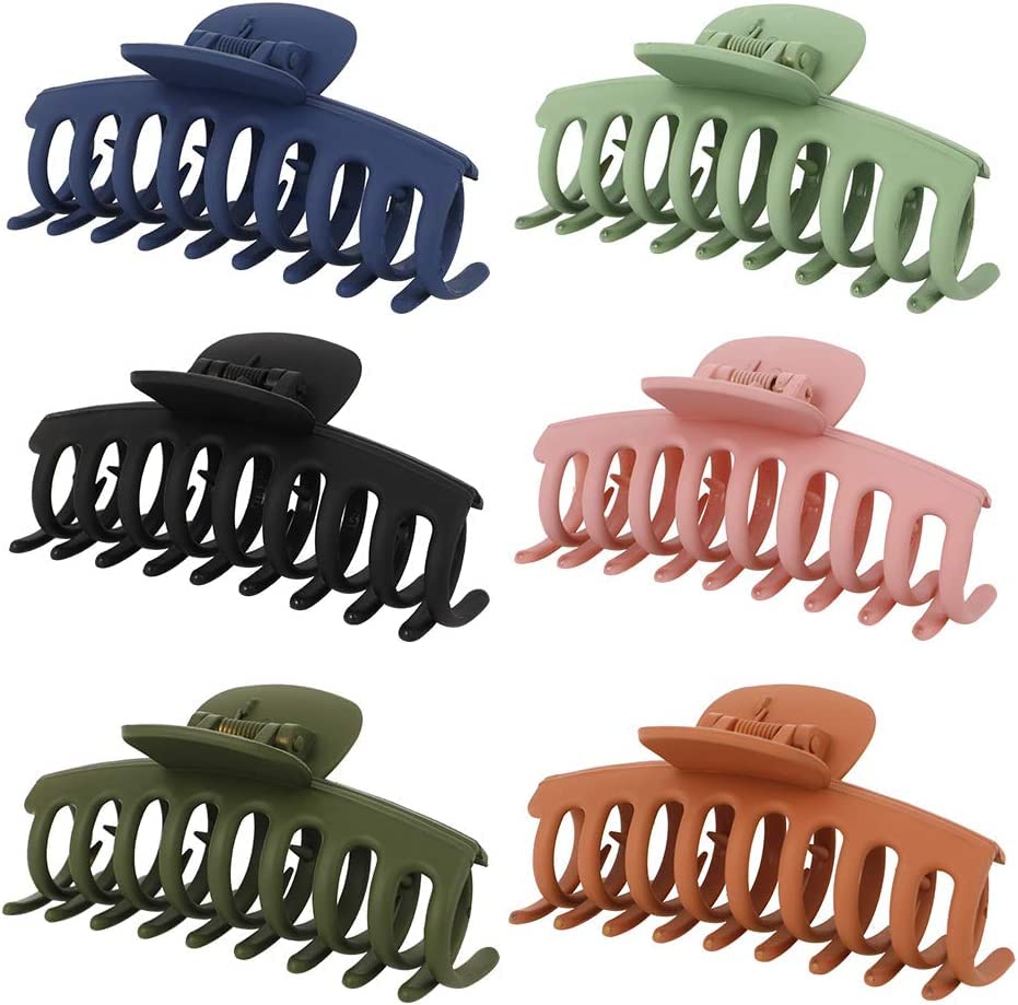 ALIBA COLLECTION 6 PCS Large Non-Slip Hair Claw Clips - Strong Hold Jaw Clips for Women & Girls (3.6 Inch) - Perfect for Straight, Curly & Wavy Hair - Great for Work, School, Gym and Everyday Styling