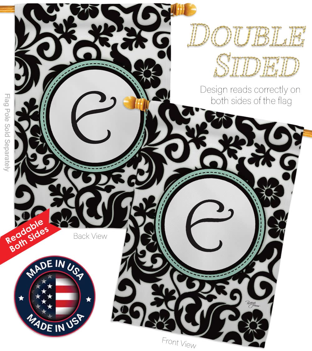 Damask E Initial House Flag Set 28x40