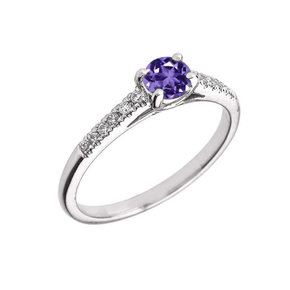 10K White Gold Diamond & Genuine Amethyst Engagement Ring for Women - Perfect Proposal, Wedding & Anniversary Gift - Elegant Jewelry for Special Occasions