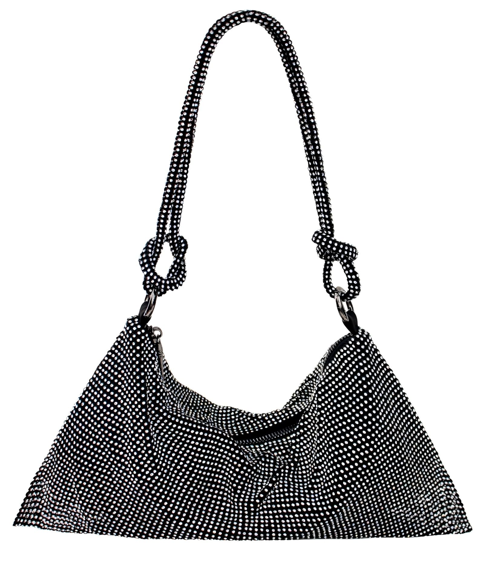 Sparkly Rhinestone Hobo Purse for Women - Elegant Silver & Black Evening Bag for Prom, Party, Wedding | Perfect for Formal Events, Night Out, Special Occasions