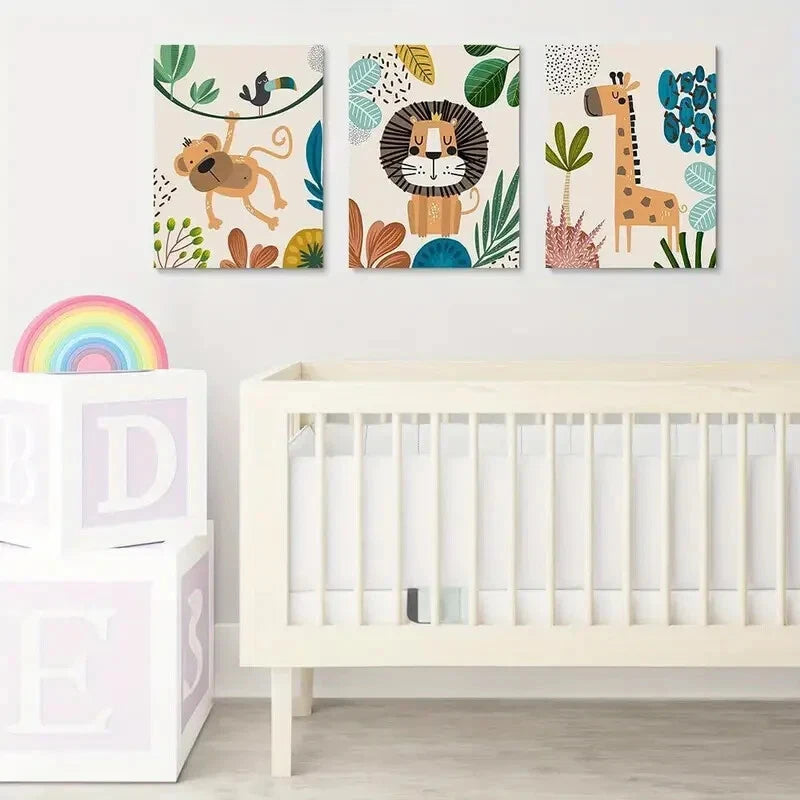 3-Piece Baby Boy Watercolor Animal Metal Wall Art - Ready to Hang Nursery Decor for Boys Room, Baby Shower Gift & Kids Bedroom