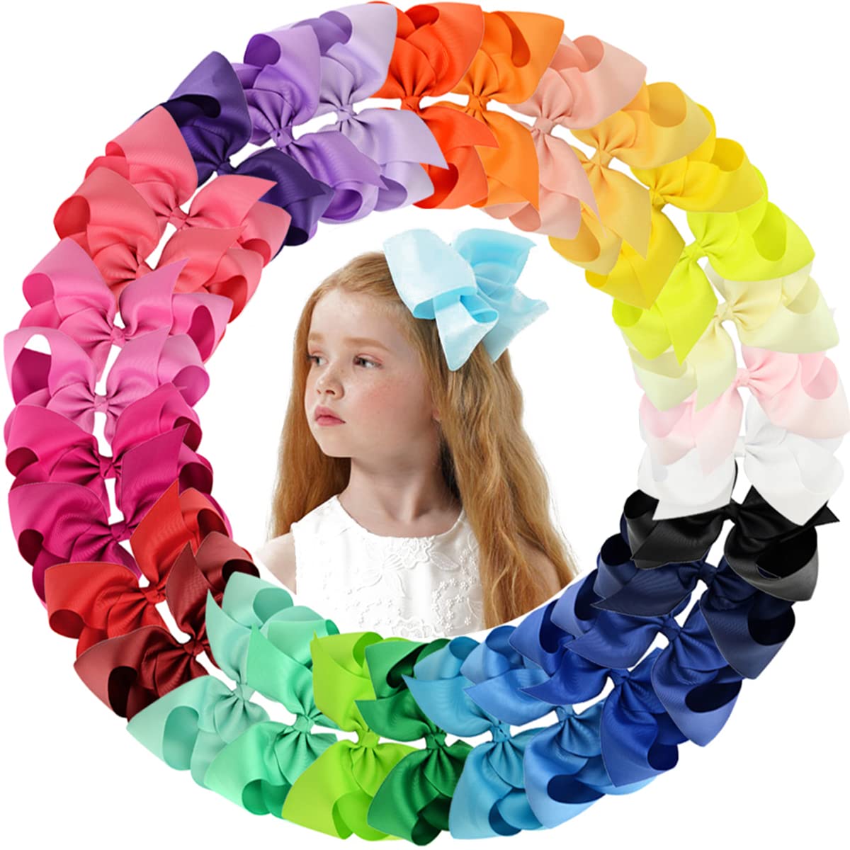 30PCS 6 Inch Big Hair Bows for Girls - Grosgrain Ribbon Hair Accessories with Alligator Clips for Toddlers, Baby Girls, Kids & Teens | Perfect for Birthday Parties, School, Holidays & Special Occasions