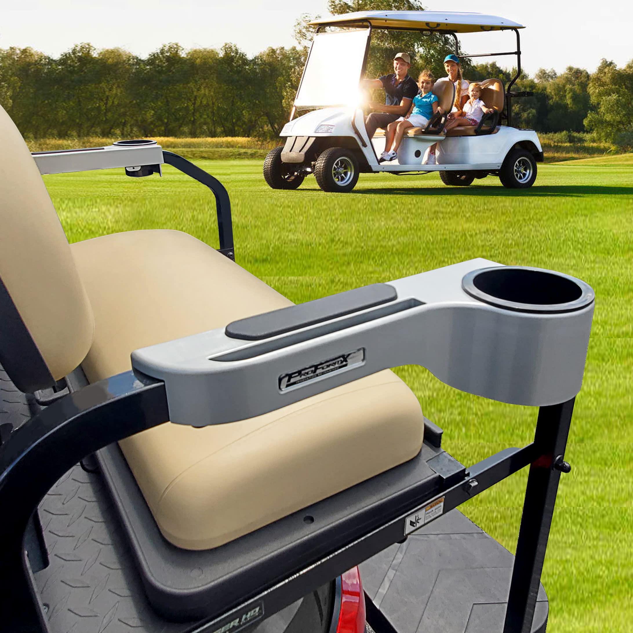 Premium Titanium Golf Cart Armrest with Cup Holder & Phone Mount – Universal Fit for Club Car, Yamaha, EZGO – Durable Plastic Golf Cart Accessories for Comfort & Convenience on the Course