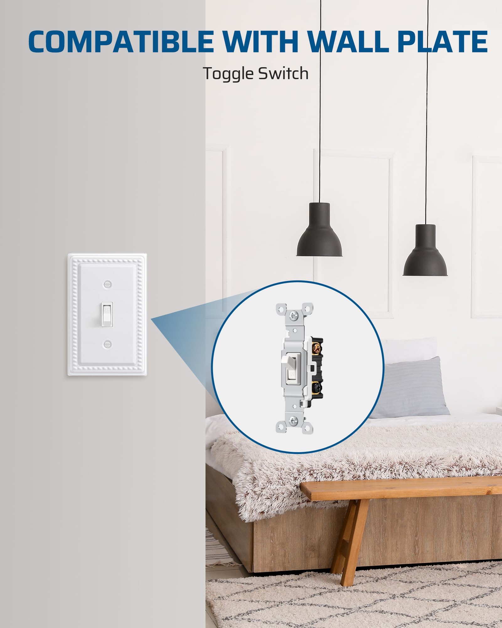DEWENWILS 10-Pack White Single Pole Toggle Light Switch, 15A 120-277V, On/Off Wall Switch Replacement - UL Listed, Residential Grade with Grounding for Home, Kitchen, Office - Perfect for Lighting Control in Bedrooms, Hallways & Commercial Spaces