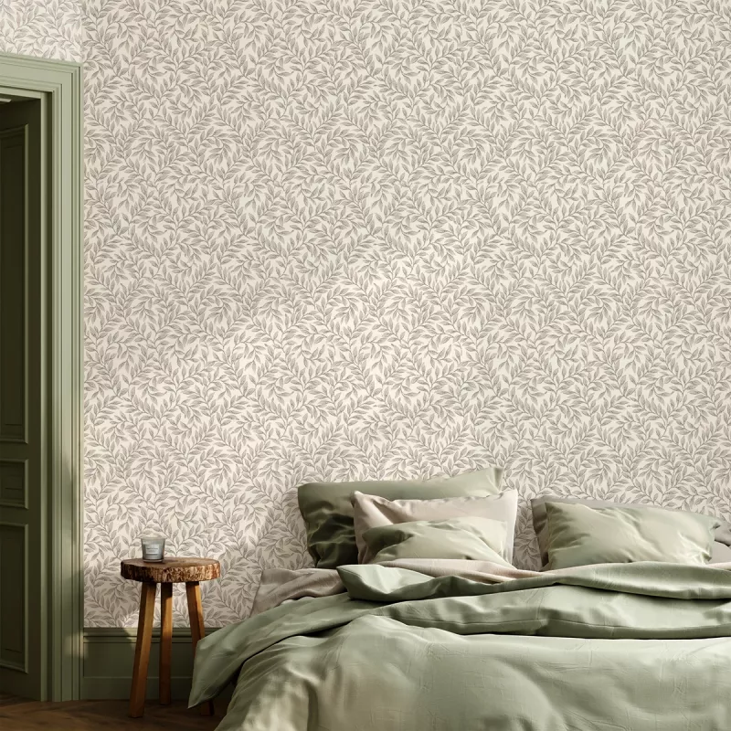 Lim & Handtryck Wallpaper - Leaf Pattern White/Gray - Perfect for Living Room, Bedroom & Home Decor