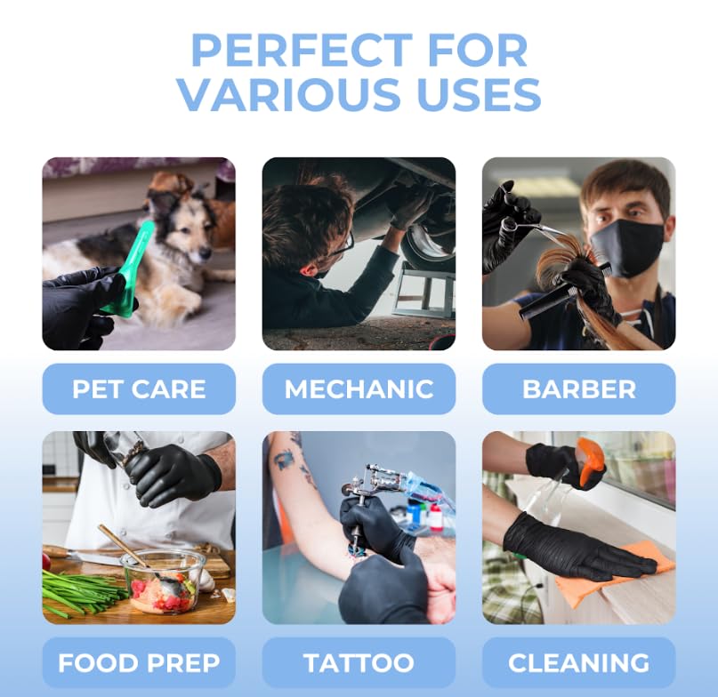 Black Disposable Nitrile Gloves 4 Mil - Heavy Duty Mechanic, Tattoo, Cleaning, Cooking & Medical Gloves for Food Prep, Healthcare & Industrial Use