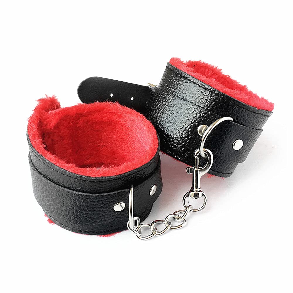 **Punk Fluffy Leather Handcuffs Bracelet - Soft Plush Lining Wrist & Leg Cuffs - Role Play, Exercise Bands, Detachable Leash for Home, Yoga, Gym, Party, Cosplay, Jewelry Gift - Perfect for BDSM, Fitness, and Costume Play**