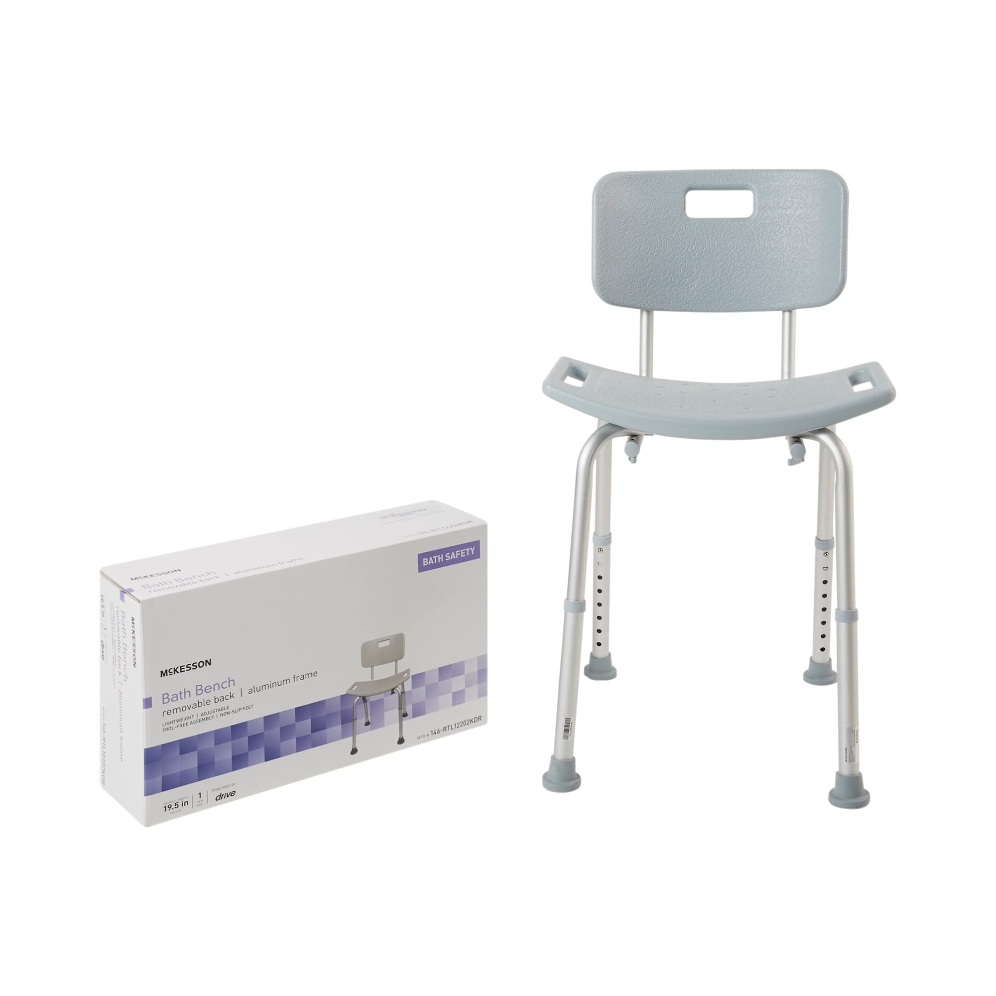 McKesson Adjustable Aluminum Bath Bench with Removable Back - Lightweight, Supports 300 lbs - Ideal for Elderly, Disabled & Post-Surgery Bathing Safety