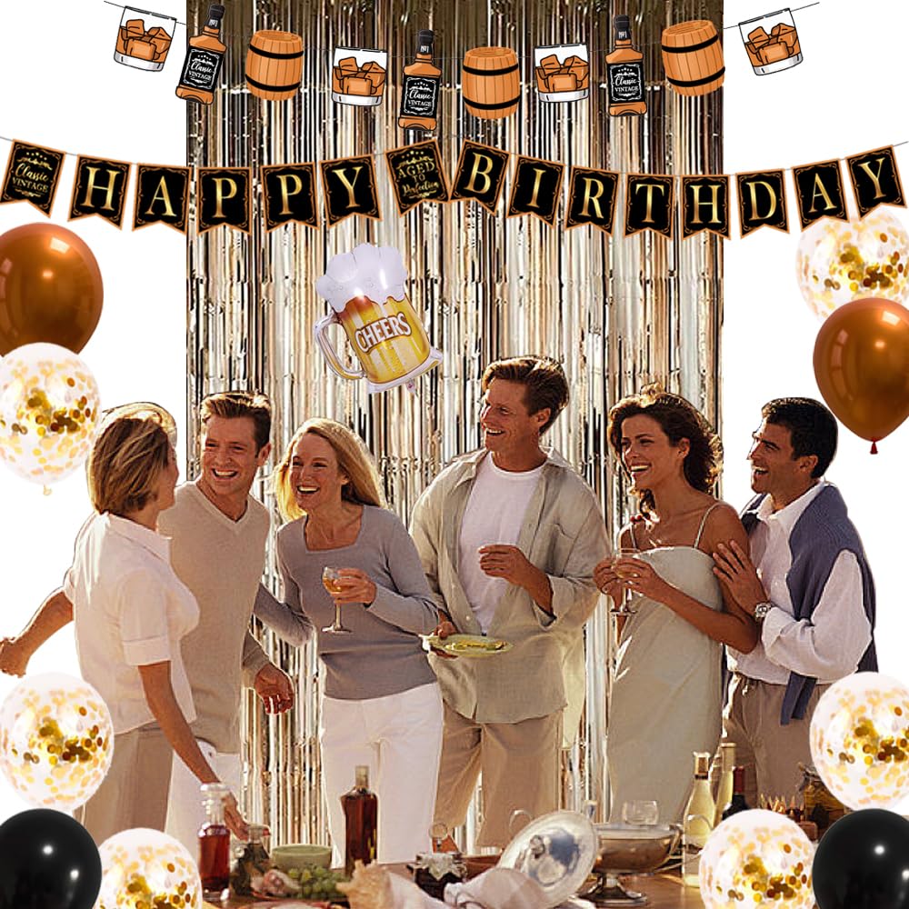 Aged to Perfection Whiskey Birthday Party Decorations for Men - Whiskey Themed Banner, Foil Balloons & Party Supplies - Perfect for Whiskey Lover's 30th, 40th, 50th Birthday Celebrations & Bourbon Tasting Events