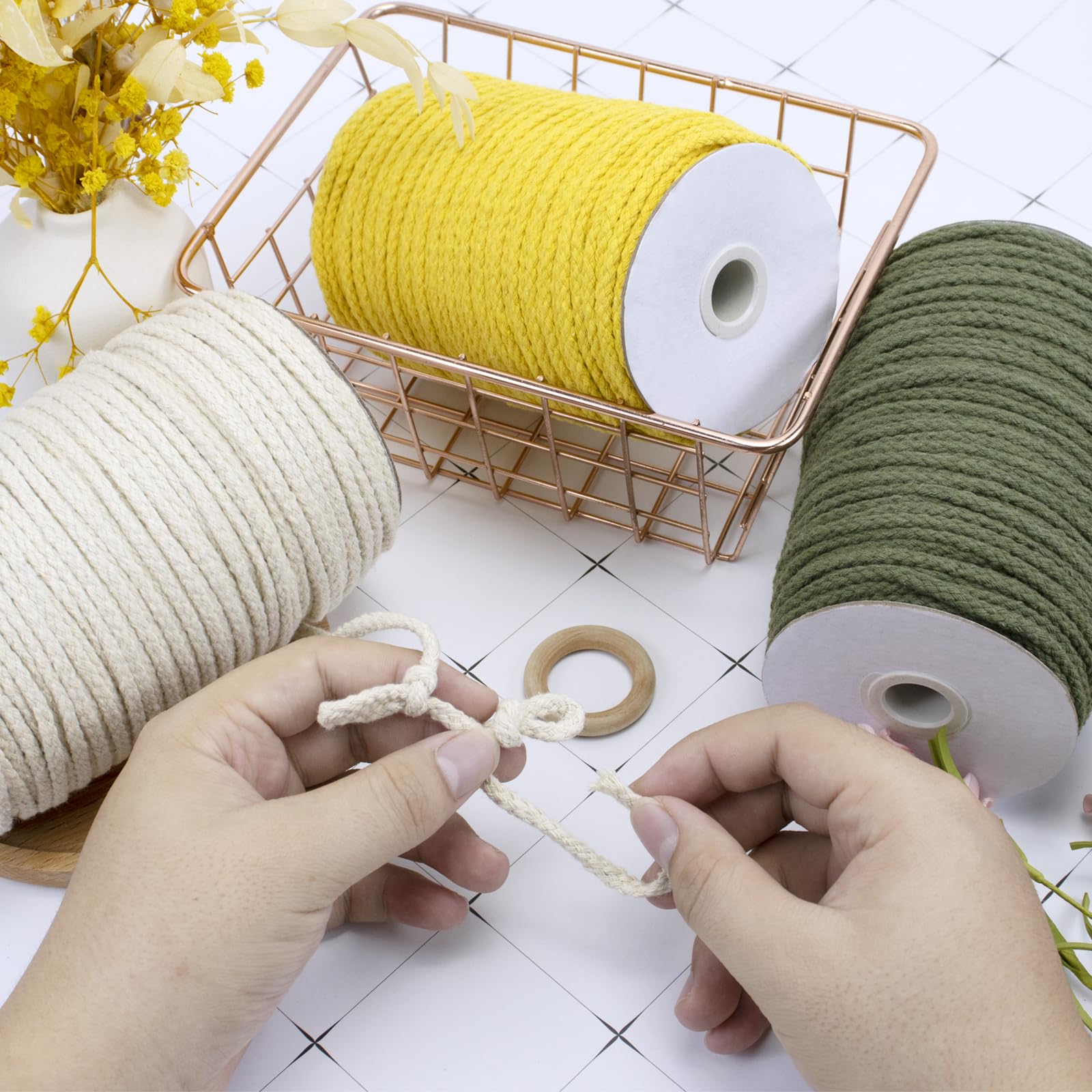 JeogYong 5mm x 295ft Natural Cotton Macrame Rope - 8-Strand Braided Craft Cord for DIY Projects, Plant Hangers, Wall Decor, Dream Catchers | Perfect for Home Decor, Garden, and Handmade Jewelry Making