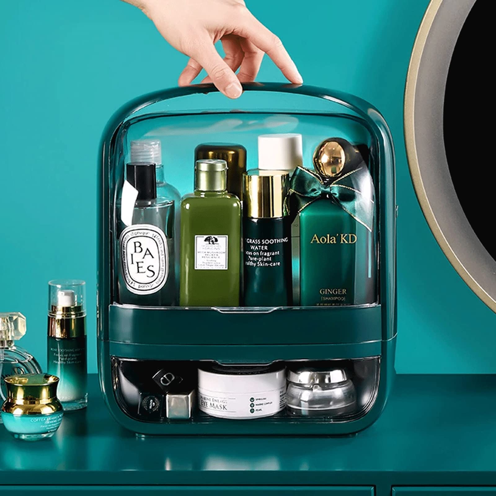 Large Dustproof Makeup Organizer Drawer - Portable Cosmetic Storage Case with Waterproof Design | Perfect for Vanity, Travel, and Skincare Organization