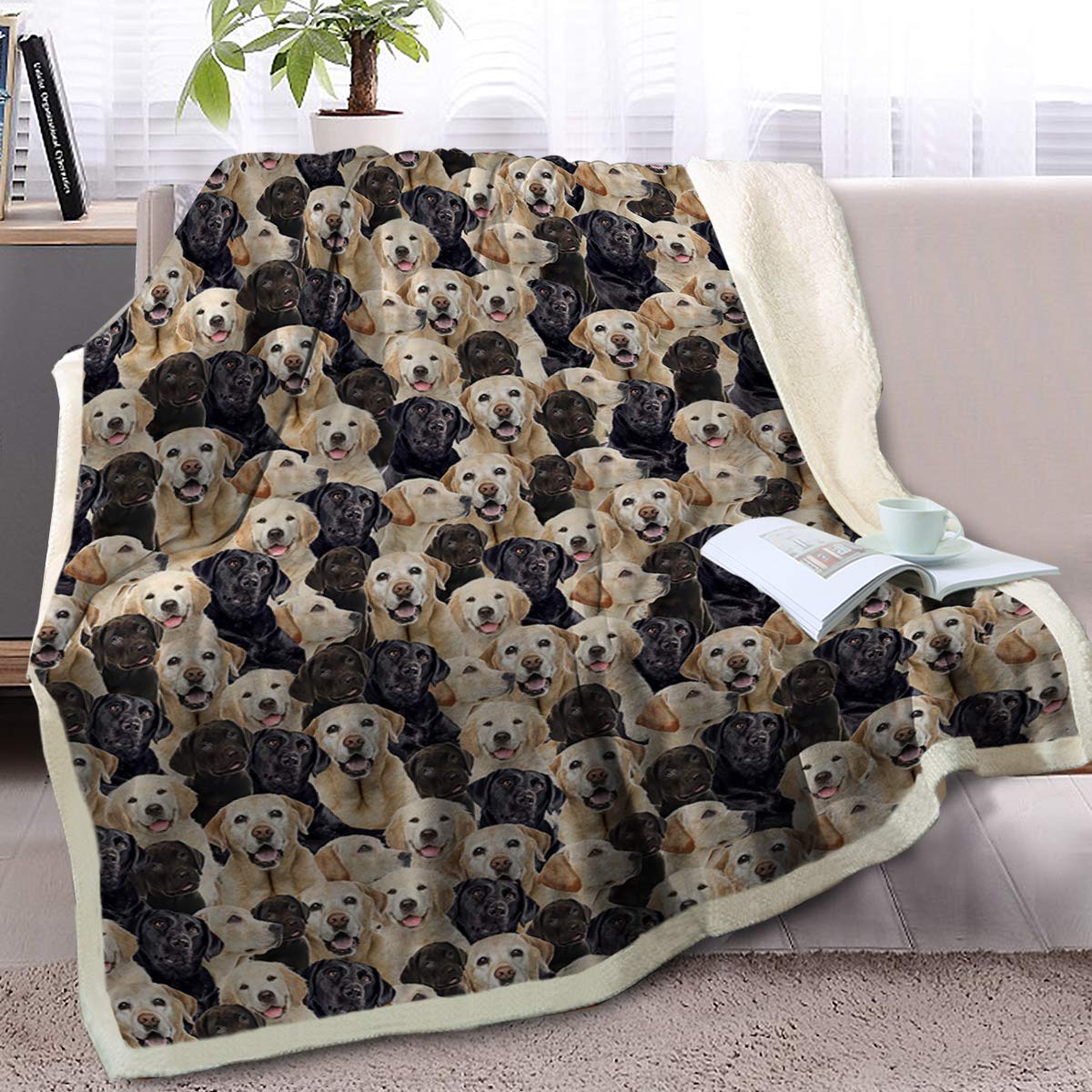 **BlessLiving Golden Labrador Retriever Fleece Blanket - Soft Sherpa Dog Blanket for Pets, 60