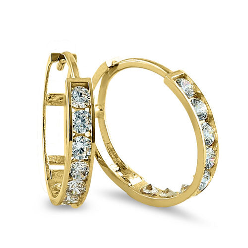 14K Solid Yellow Gold Cubic Zirconia Hoop Earrings for Women - Elegant Everyday & Party Jewelry Gift