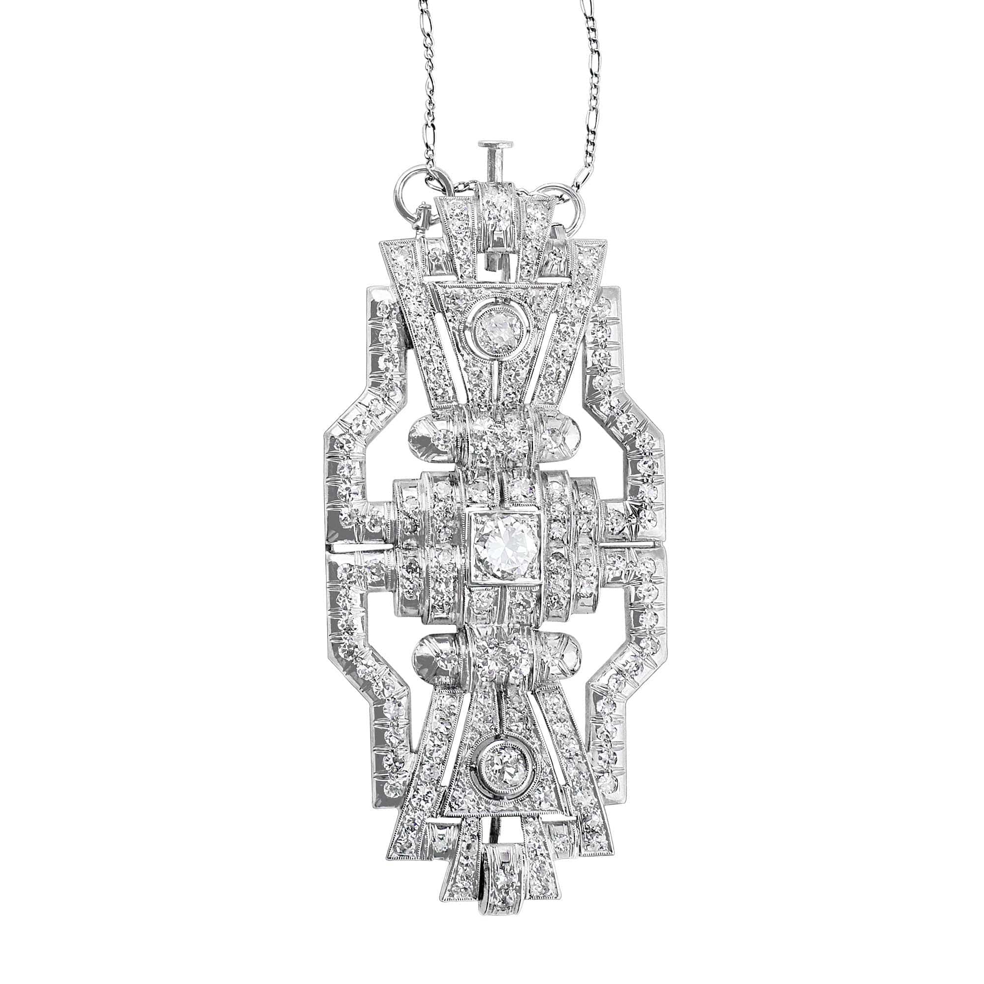 18K White Gold 4 Carat Convertible Diamond Brooch Necklace - Vintage Estate Jewelry for Weddings, Anniversaries & Special Occasions