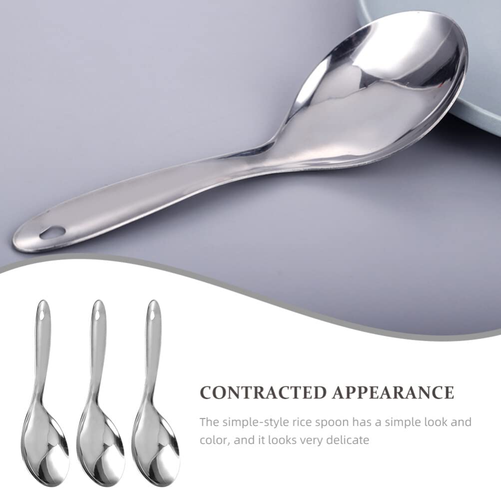 Premium 3-Piece Stainless Steel Rice Scoop Set - Durable Serving Spoons for Rice Cooker, Soup & Grains - Silver Kitchen Utensils - Perfect for Meal Prep, Serving Dishes & Asian Cuisine