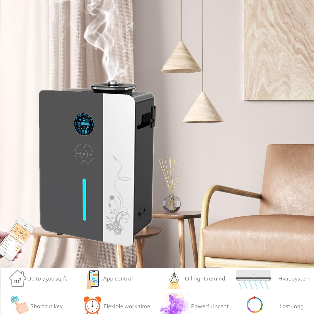 7500 Sq.Ft WiFi Scent Diffuser Machine with 1L Essential Oils - HVAC Compatible, Waterless Cold Air Fragrance Diffuser for Large Rooms, Homes & Hotels - Perfect for Aromatherapy, Spa Relaxation & Creating Inviting Atmospheres