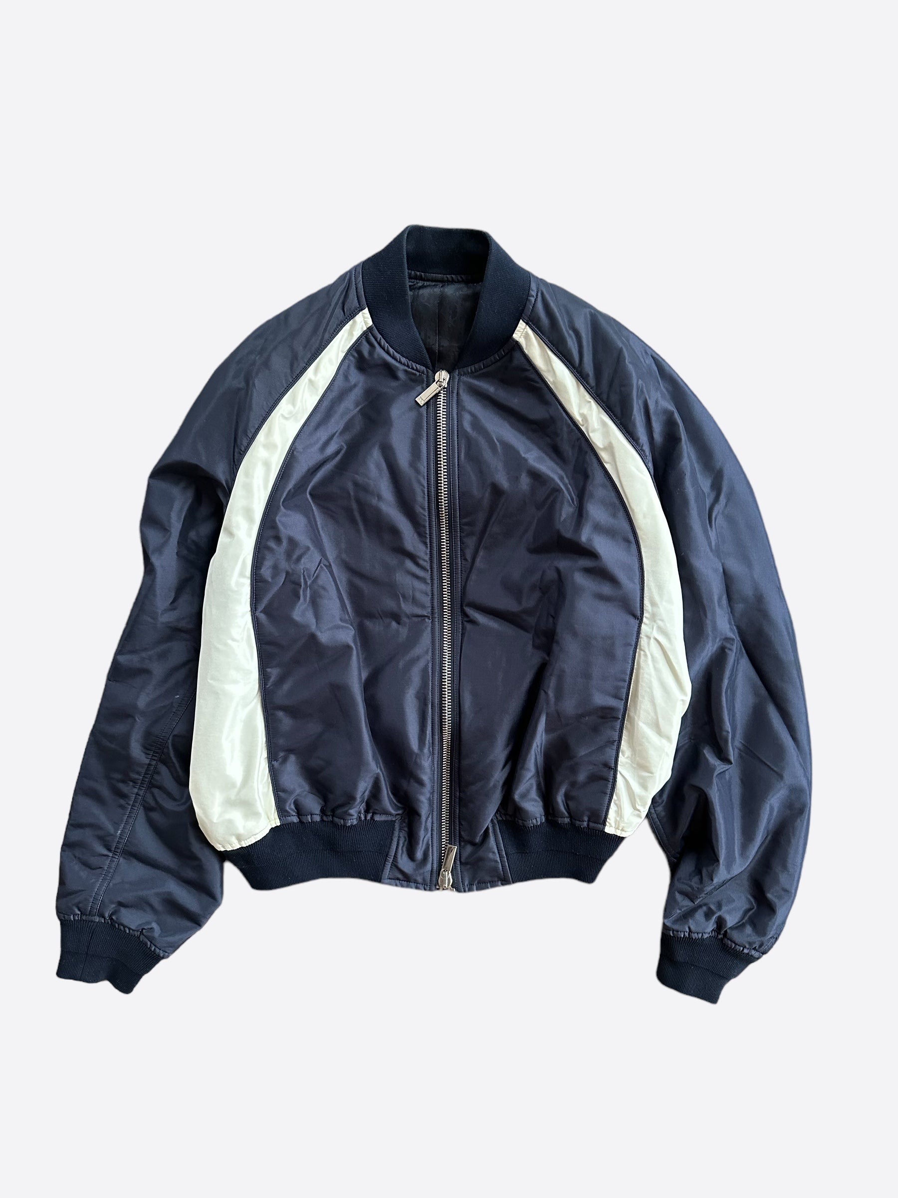Dior Air Jordan Navy & White Embroidered Silk Bomber Jacket for Men - Luxury Streetwear Fashion for Casual Outfits & Night Out