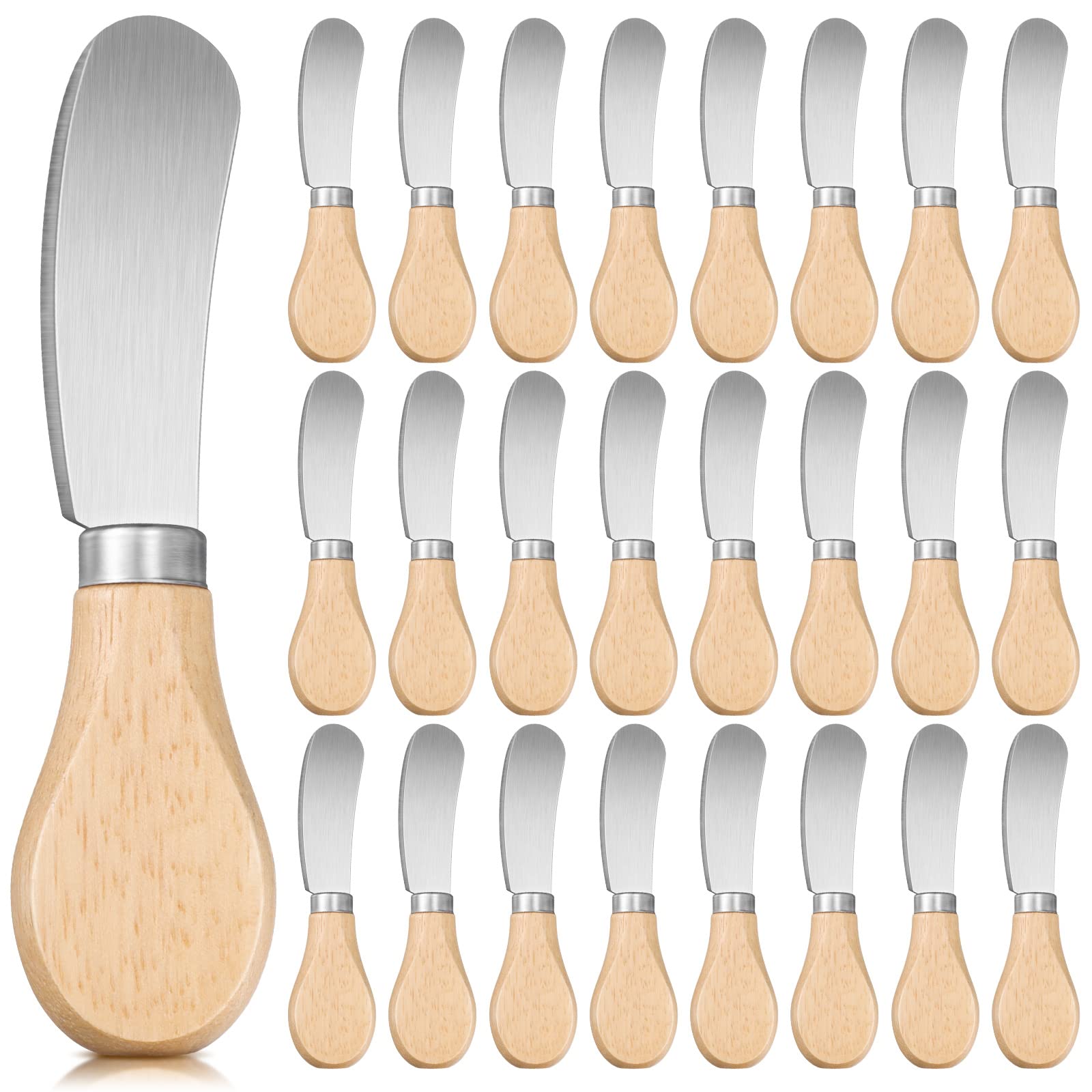 24-Piece Mini Cheese Spreader Knives Set - 4.7 Inch Stainless Steel Butter Knives with Wooden Handle - Perfect for Charcuterie Boards, Cream Cakes, Sandwiches & Condiment Serving - Ideal for Dinner Parties, Picnics & Gourmet Cheese Tasting