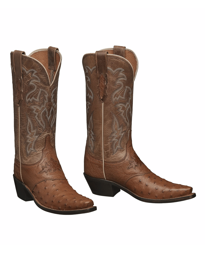 Lucchese M5603.S54 Women's Augusta Ostrich Vamp Boots in Camel Tan - Stylish Cowgirl Boots for Western Fashion, Rodeo & Country Events