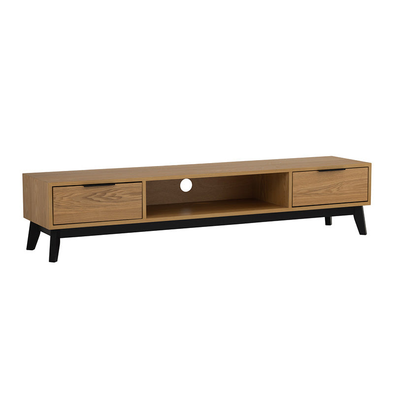 MALTON 180cm Entertainment TV Stand with Storage - Natural & Black Finish - Perfect for Living Room, Bedroom & Home Theater Setup